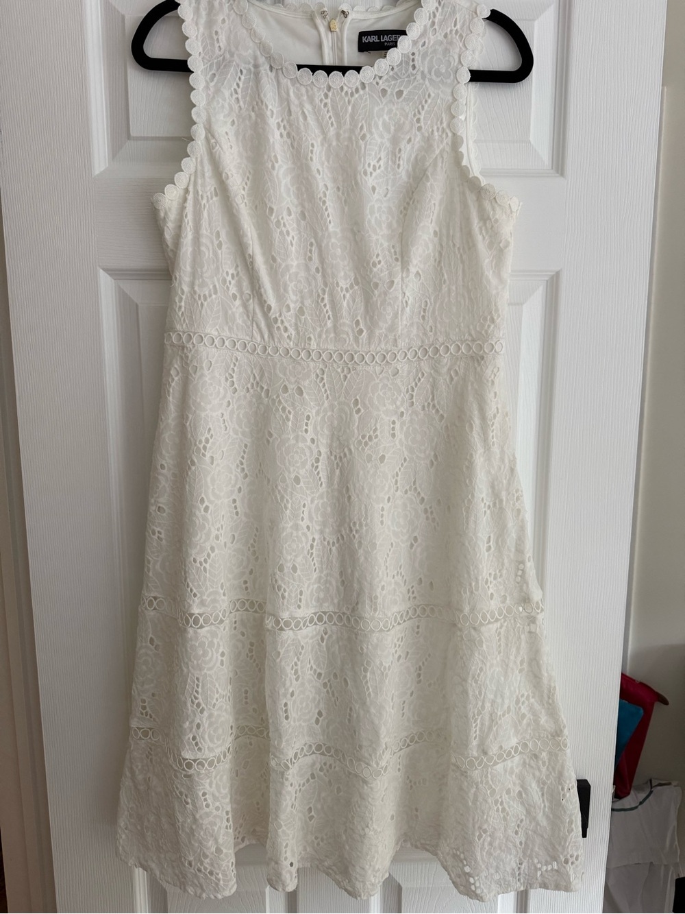 Karl Lagerfeld White Lace Sleeveless Dress